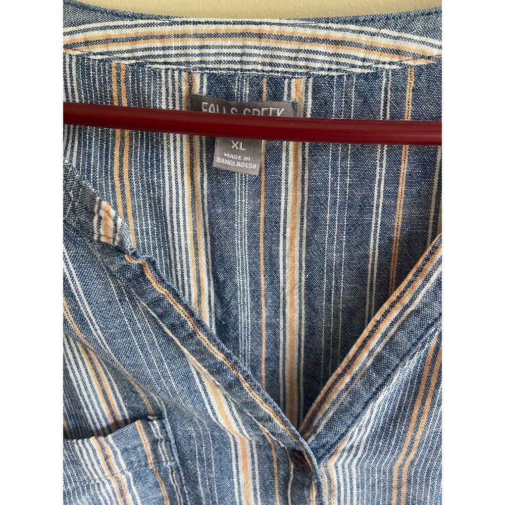 Falls Creek Linen Blend Jumper Dress Striped Pockets Waist Tie Womens XL - Picture 4 of 8